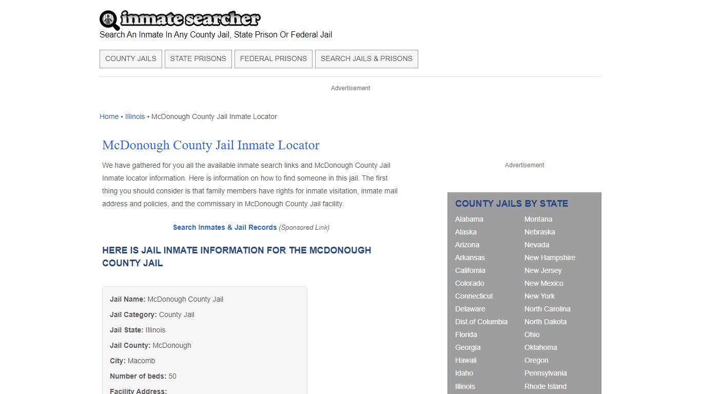 McDonough County Jail Inmate Locator - Inmate Searcher